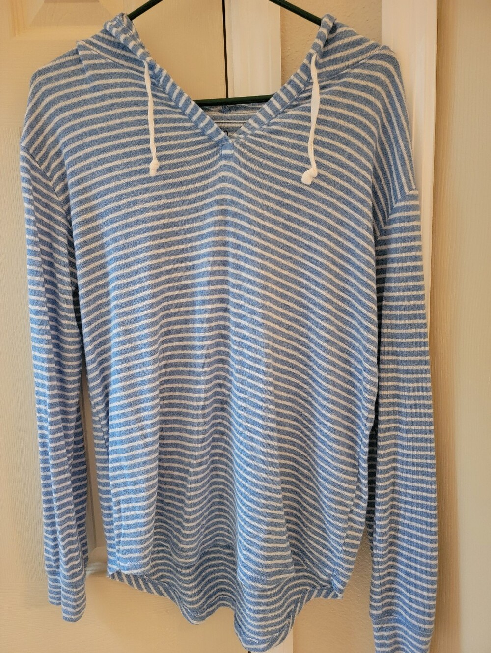 Women's Lightweight Striped Hooded Sweater - Blue & White